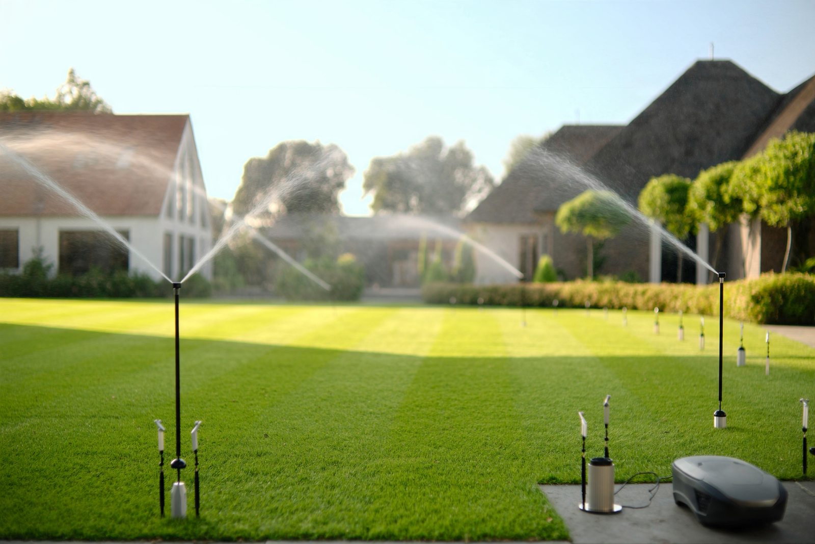 Geautomatiseerde tuin met robotmaaier en beregening