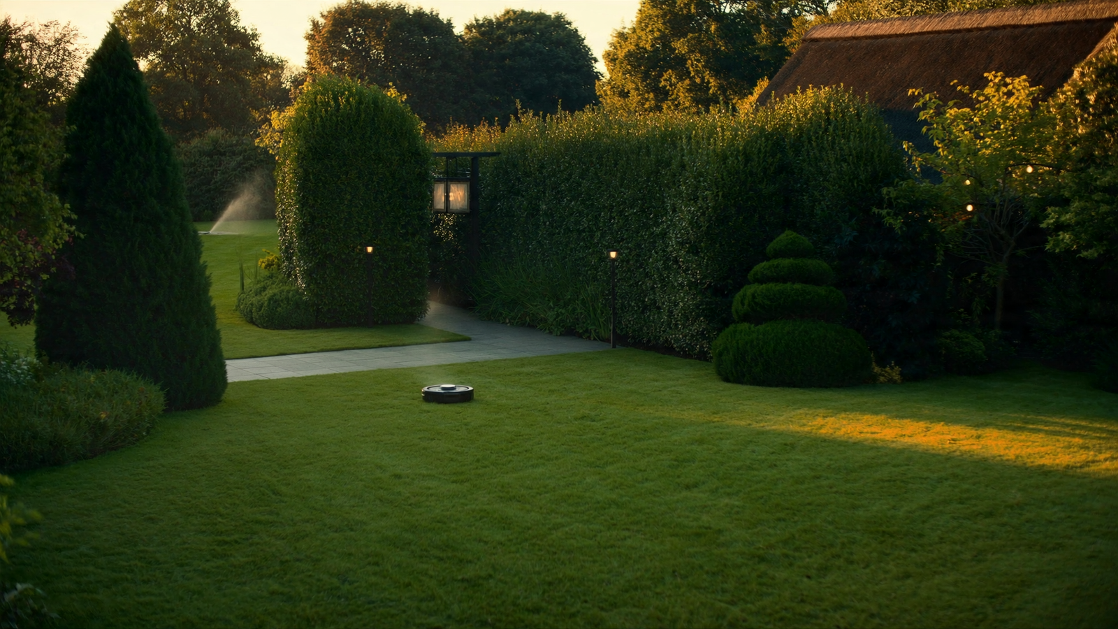 Robotmaaier op perfect gazon bij villa